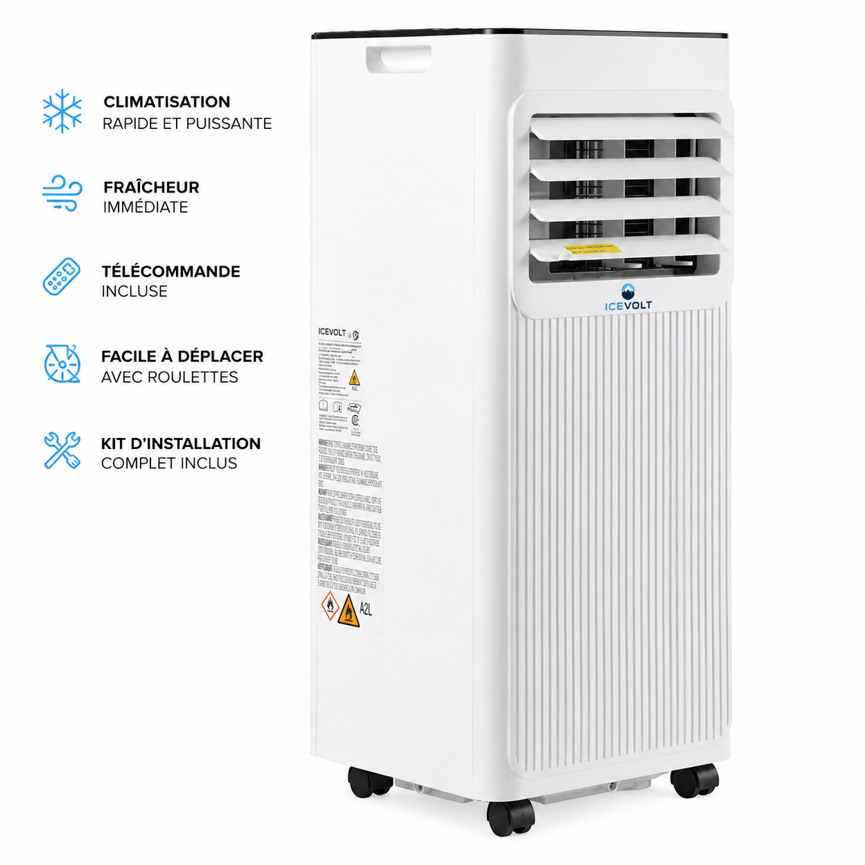 Climatiseur Portable 3-en-1 Refroidissement, Déshumidification et Ventilation.
