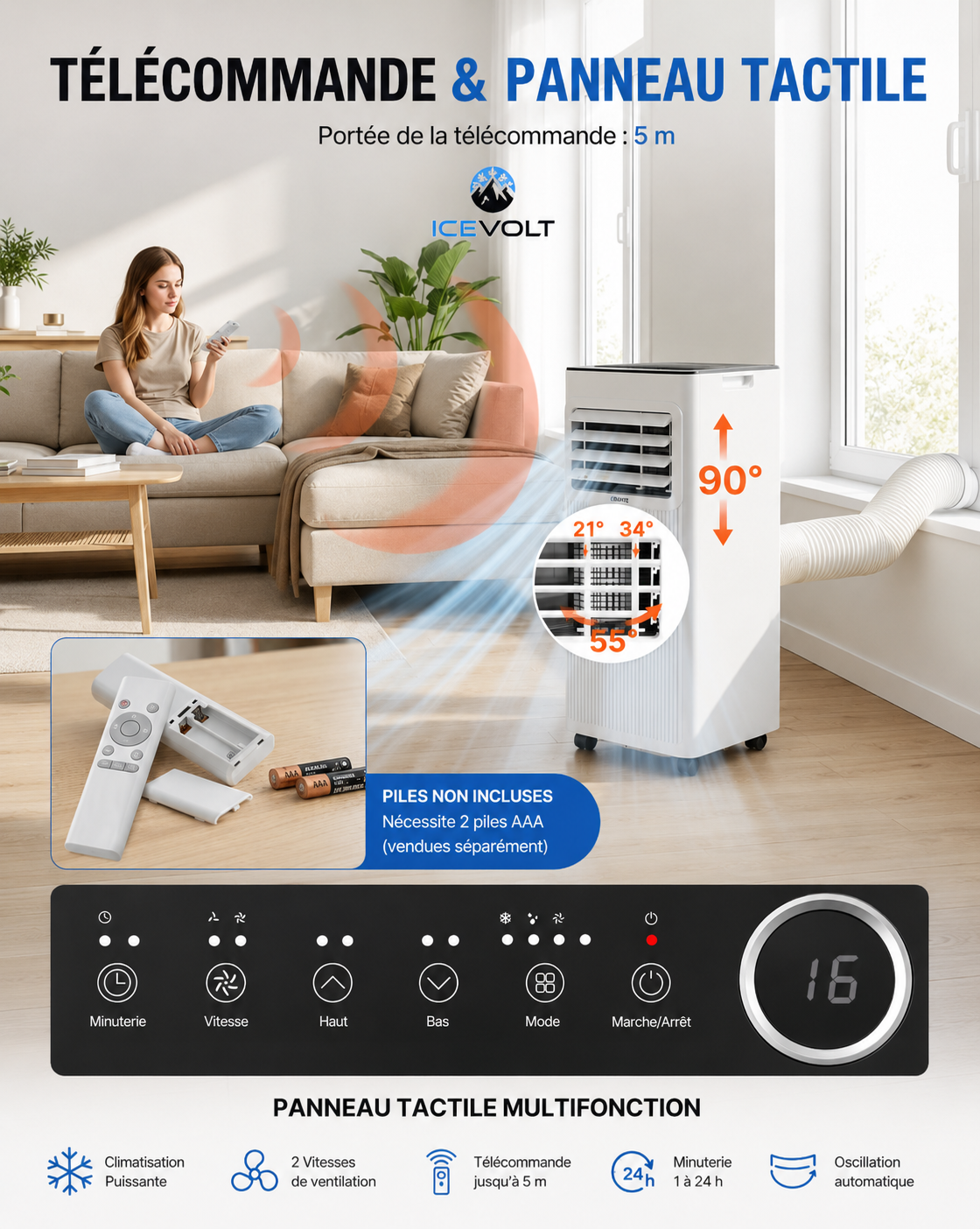 Climatiseur Portable 3-en-1 Refroidissement, Déshumidification et Ventilation.