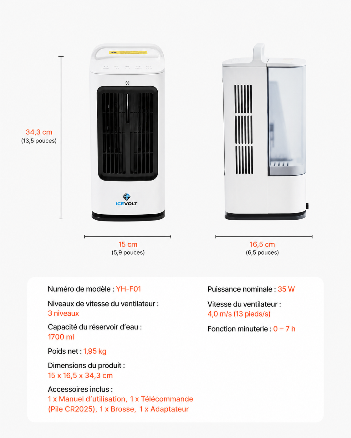Climatiseur Portable, 4 en 1, Refroidisseur Air par Évaporation