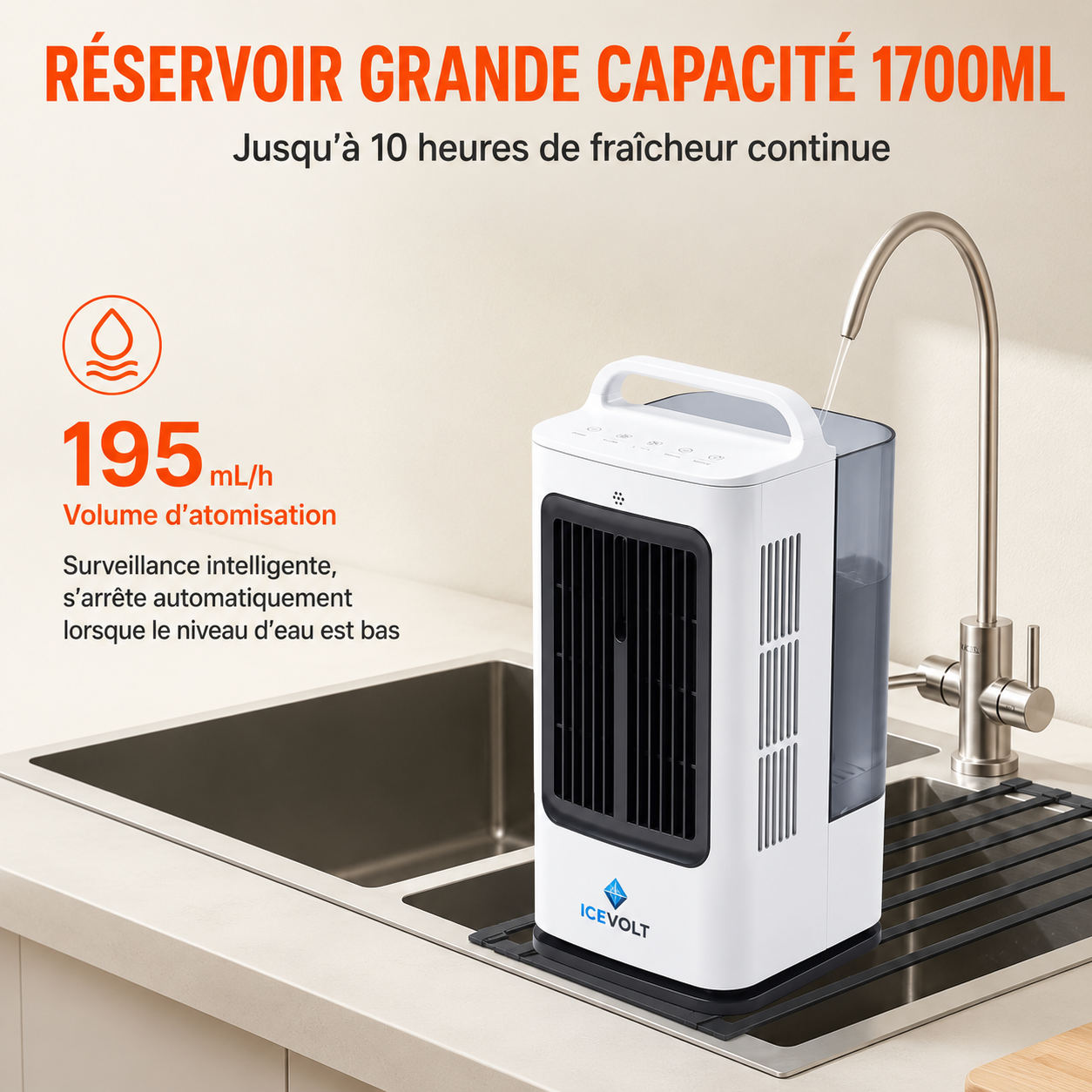 Climatiseur Portable, 4 en 1, Refroidisseur Air par Évaporation